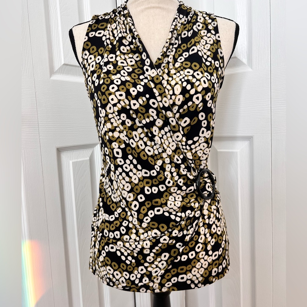 Josephine Chaus Small Wrap style V-Neck Blouse w/Side Buckle